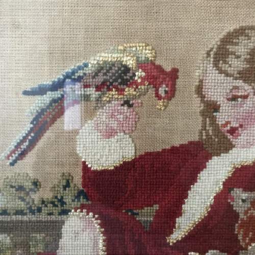19th Century Pictorial Sampler Boy with Pet Dog and Holding a Parrot image-4