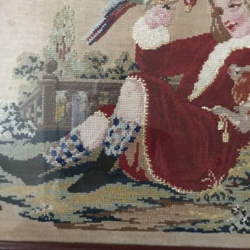 19th Century Pictorial Sampler Boy with Pet Dog and Holding a Parrot image-5
