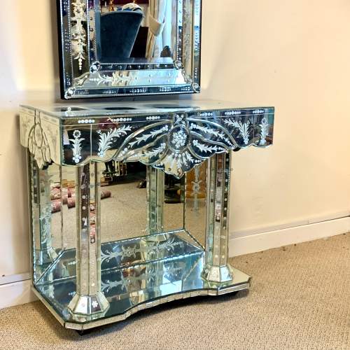 Venetian Etched Glass Console Table and Mirror image-4
