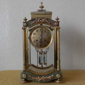 French Four Glass Clock in Onyx and Brass Case
