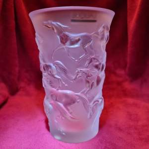 Lalique Mustang Horse Pattern Vase with Original Label