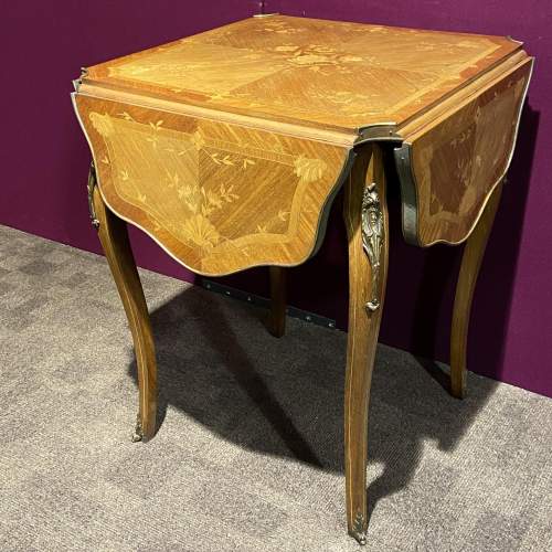 19th Century Marquetry Inlaid Occasional Drop Leaf Table image-1