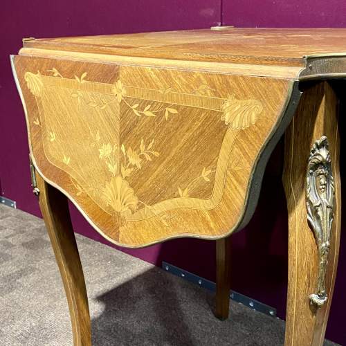 19th Century Marquetry Inlaid Occasional Drop Leaf Table image-3