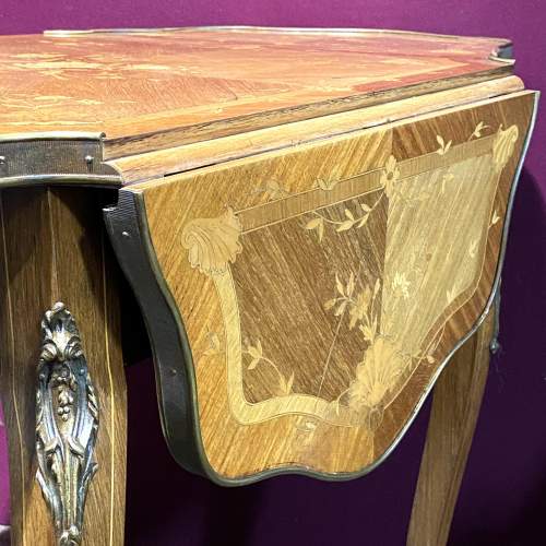 19th Century Marquetry Inlaid Occasional Drop Leaf Table image-6