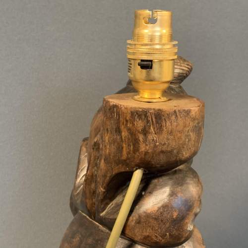 Oriental Carved Hardwood Figural Lamp image-5