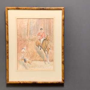 Vintage Watercolour Hunting Scene Painting