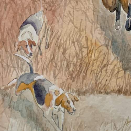 Vintage Watercolour Hunting Scene Painting image-5