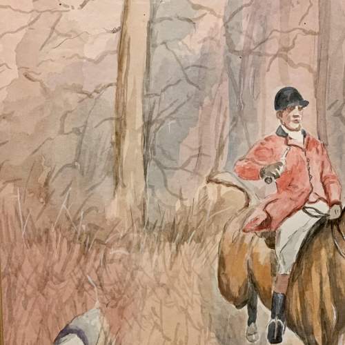 Vintage Watercolour Hunting Scene Painting image-4