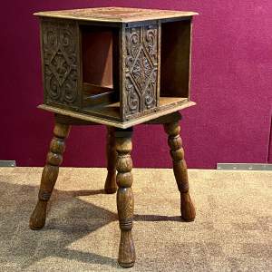 Early 20th Century Carved Oak Revolving Bookcase Table