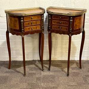 Pair of French Style Mahogany and Walnut Bedside Tables