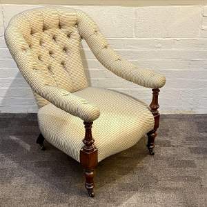 Victorian Carved Walnut Fully Upholstered Armchair
