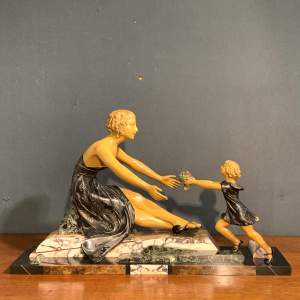 Art Deco 1930s Spelter Figure of Mother and Child