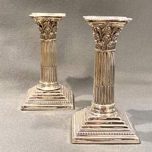 Pair of Victorian Silver Column Candlesticks