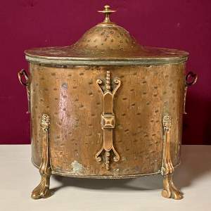 Arts and Crafts Copper Log or Coal Bin with Lid