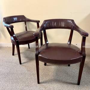 Pair of Early 20th Century Brown Leather Tub Chairs