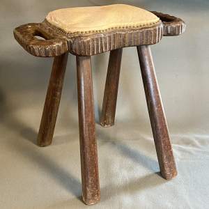 Mid 19th Century North African Hardwood and Hide Stool