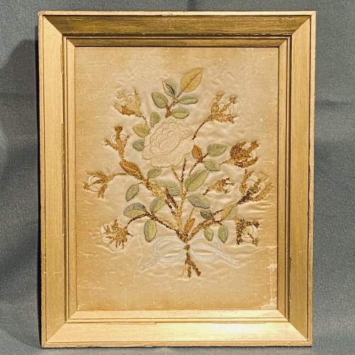 Victorian Framed Embroidery on Silk of Roses image-1