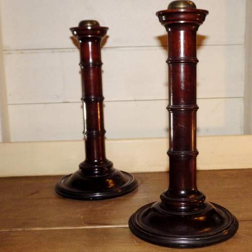 Antique Fine Pair of 19th Century Turned Mahogany Candlesticks image-5