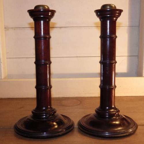 Antique Fine Pair of 19th Century Turned Mahogany Candlesticks image-6