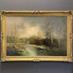 Oil on Canvas Painting of a Wooded Landscape