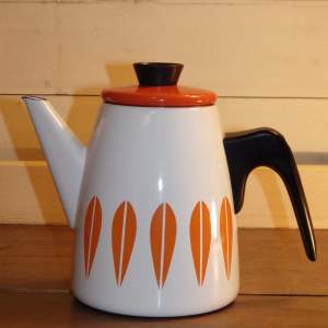 Cathrineholm 1960s Orange and White Enamel Lotus Coffee Pot