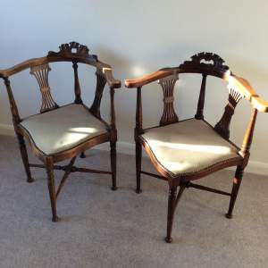 Antique Matched Pair Of Edwardian Ash Corner Chairs