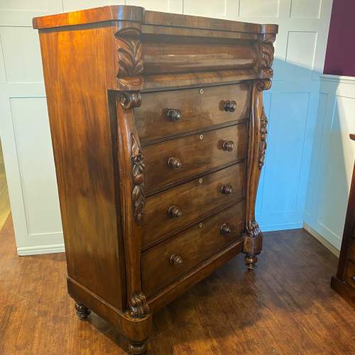 Tall Four Drawer Flame Mahogany Scottish Chest - Late Victorian image-2
