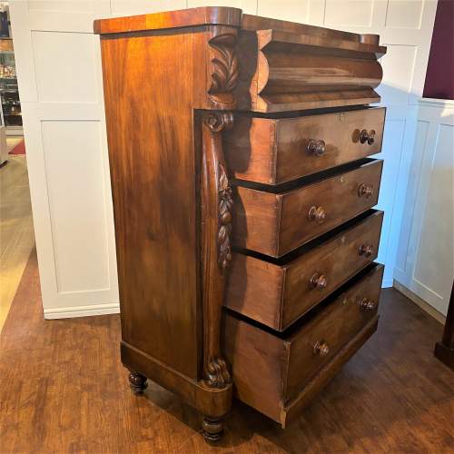Tall Four Drawer Flame Mahogany Scottish Chest - Late Victorian image-3