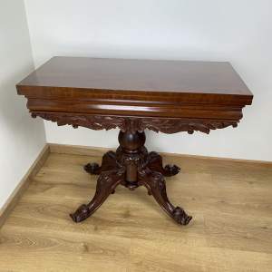 Hand Carved Victorian Mahogany Fold Over Tea Table - Circa 1870