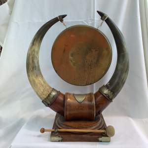 Impressive Edwardian Oak and Horn Table Gong