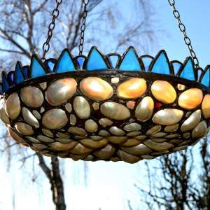 Leaded Abalone Shell and Stained Glass Ceiling Shade