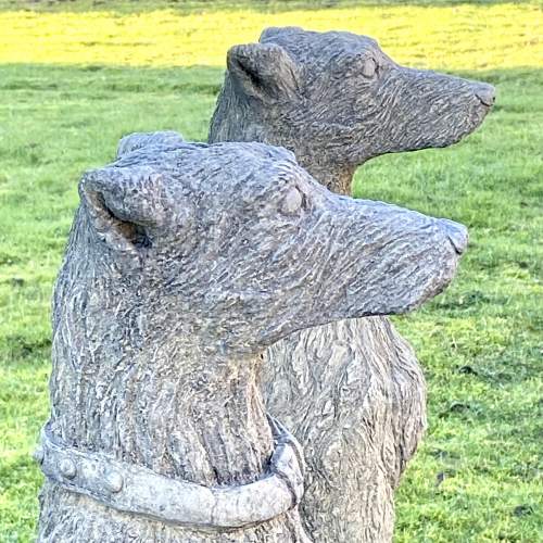 Pair of Deer Hound Dog Statues on Small Plinths image-3