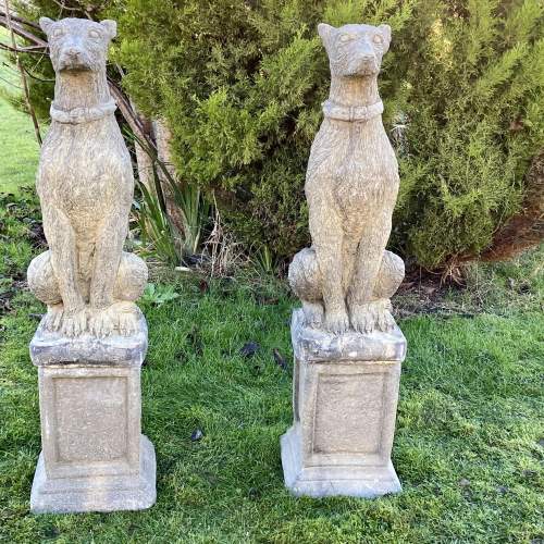 Pair of Deer Hound Dog Statues on Small Plinths image-6