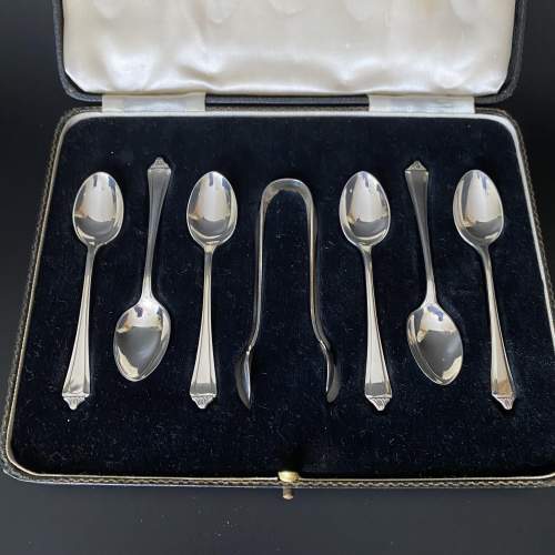 Set of Silver Tea Spoons with Sugar Tongs image-2