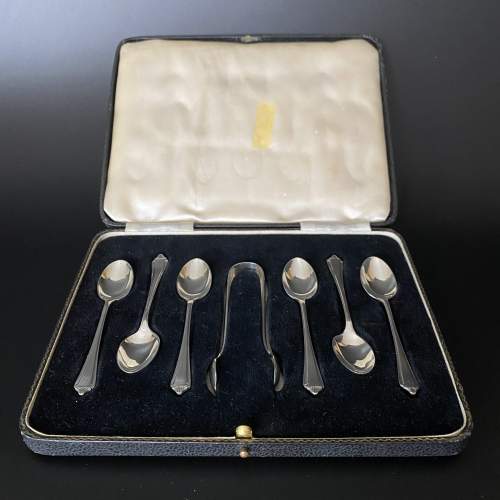 Set of Silver Tea Spoons with Sugar Tongs image-1