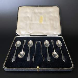 Set of Silver Tea Spoons with Sugar Tongs