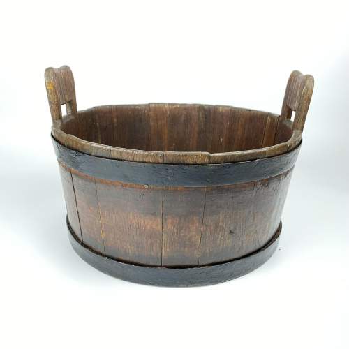 Twin Handled Shallow Coopered Bucket - Early 19th Century image-1