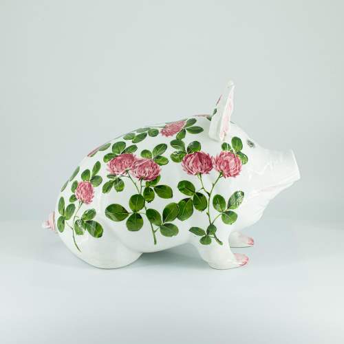 Lovely Medium Size Vintage Wemyss Ware Pig in the Clover Pattern image-1