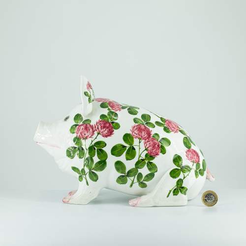 Lovely Medium Size Vintage Wemyss Ware Pig in the Clover Pattern image-2