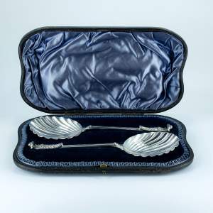 Attractive Cased Pair of Antique Silver Serving Spoons