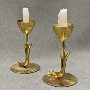 Pair of Scandinavian Brass Candle Holders by Ystad-Metall