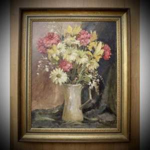 Still Life Oil on Board of Vase of Flowers by Bessie Fitton
