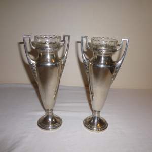 Pair WMF Art Nouveau Silver Plated Posy Vases with Glass Inserts