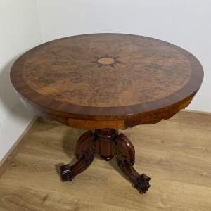 Victorian Burr Walnut and Inlaid Marquetry Breakfast Table