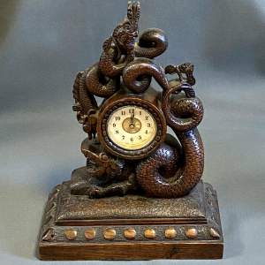 Oriental Style Carved Oak Clock