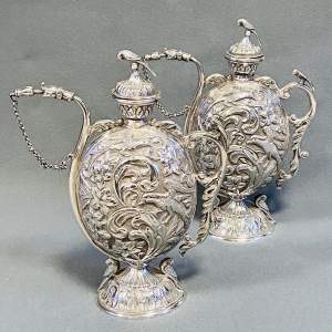 Rare Pair of 19th Century Indian Silver Chuskis or Wine Pourers