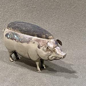 Large Edwardian Silver Pig Pin Cushion