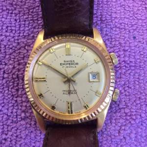 Swiss Emperor Gilded Manual Wind Alarm and Date Wristwatch