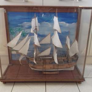 Hand Built Model of a Ship in a Cabinet