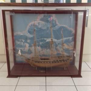 Hand Built Model Ship in Cabinet